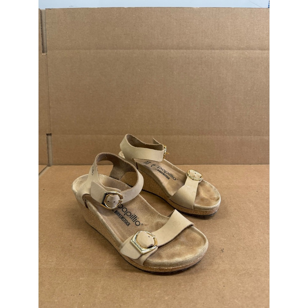 Birkenstock Papillio Soley Nubuck Leather Wedge Sandals Sandcastle Size 37 EU
